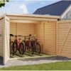 Abri à vélos en bois brut 4,6m² avec kit solaire - pour 4 vélos - Karibu