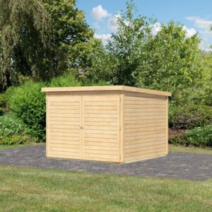 Abri à vélos en bois brut 4,6m² avec kit solaire - pour 4 vélos - Karibu