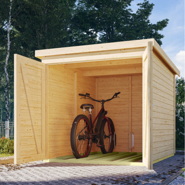 abri-a-velos-en-bois-brut-34m-pour-3-velos-karibu (1) Abri à vélos en bois brut 3,4m² avec kit solaire - pour 3 vélos - Karibu