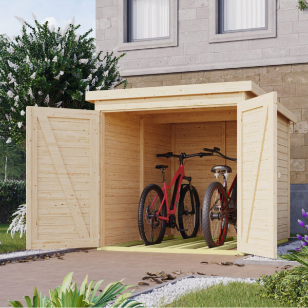 abri-a-velos-en-bois-brut-34m-pour-3-velos-karibu Abri à vélos en bois brut 3,4m² avec kit solaire - pour 3 vélos - Karibu