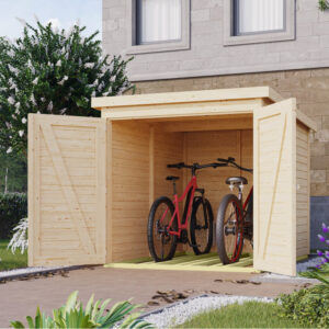 Abri à vélos en bois gris terre 3,4m² avec kit solaire - pour 3 vélos - Karibu