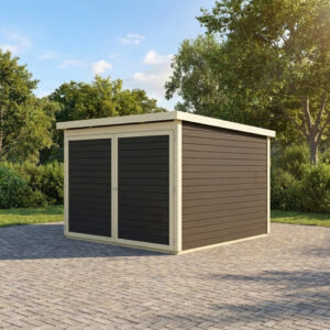 Abri à vélos en bois gris terre 4,6m² avec kit solaire - pour 4 vélos - Karibu