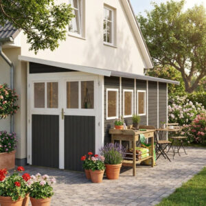 Abri adossé en bois vitrifié gris 8m² Wandlitz 5 - Karibu