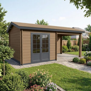 abri-de-jardin-en-bois-composite-bois-vieilli-9m-9m-terrasse-woodlife Abri de Jardin Composite Bois Vieilli 9 m² avec Terrasse 9 m² WoodLife Garden