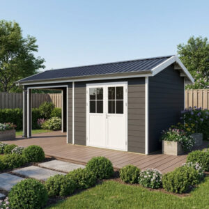 Abri de jardin + terrasse en bois composite 28mm anthracite 15m² PREMIUM - Woodlife Garden