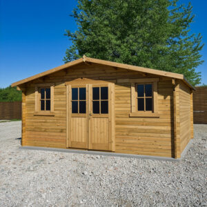 abri-en-bois-massif-198m-plus-28mm-traite-teinte-marron-gardy-shelter Abri en bois massif 19,8m² PLUS 28mm traité teinté marron Gardy Shelter