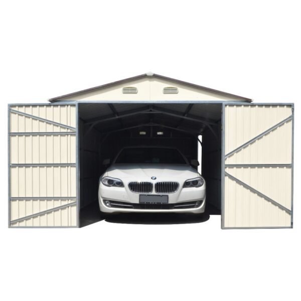 garage-double-portes-vert-pale-et-creme-18m-kit-d-ancrage-x-metal (12) Garage Métallique 18 m² Double Portes Vert Pâle et Crème avec Kit d'Ancrage X-METAL