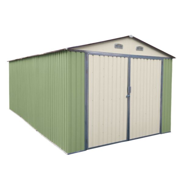 garage-double-portes-vert-pale-et-creme-18m-kit-d-ancrage-x-metal (3) Garage Métallique 18 m² Double Portes Vert Pâle et Crème avec Kit d'Ancrage X-METAL