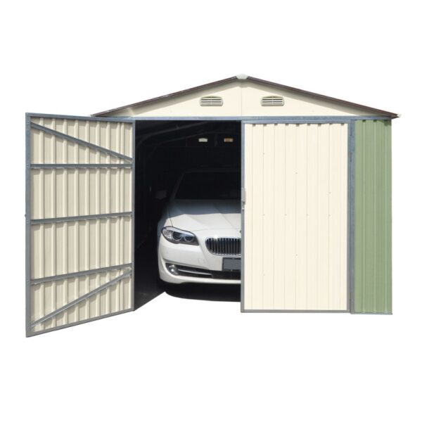 garage-double-portes-vert-pale-et-creme-18m-kit-d-ancrage-x-metal (5) Garage Métallique 18 m² Double Portes Vert Pâle et Crème avec Kit d'Ancrage X-METAL