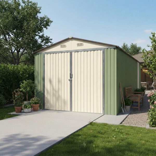 garage-double-portes-vert-pale-et-creme-18m-kit-d-ancrage-x-metal Garage Métallique 18 m² Double Portes Vert Pâle et Crème avec Kit d'Ancrage X-METAL