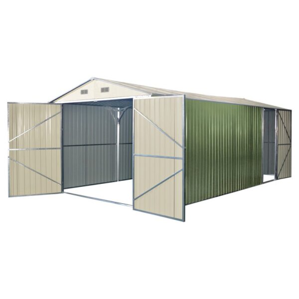 garage-double-portes-vert-pale-et-creme-18m-kit-d-ancrage-x-metal (8) Garage Métallique 18 m² Double Portes Vert Pâle et Crème avec Kit d'Ancrage X-METAL