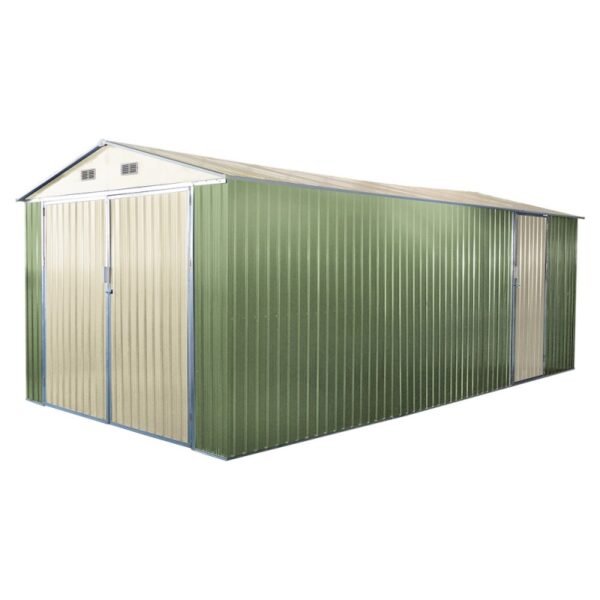 garage-double-portes-vert-pale-et-creme-18m-kit-d-ancrage-x-metal (9) Garage Métallique 18 m² Double Portes Vert Pâle et Crème avec Kit d'Ancrage X-METAL