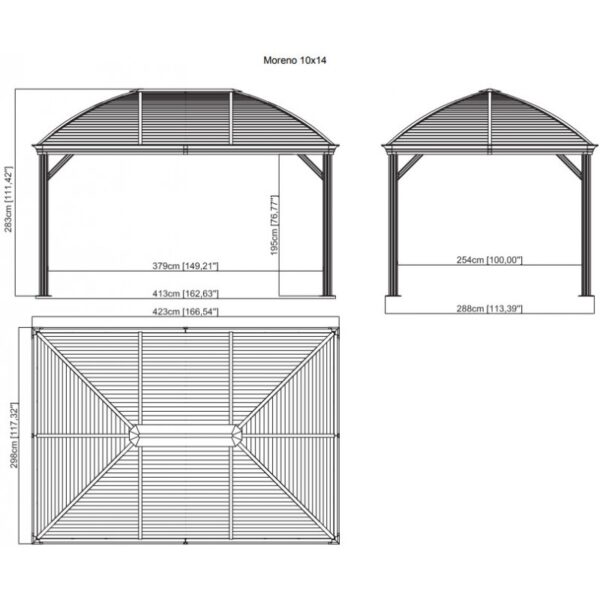 Pergola 3x4m Moreno alu anthracite et toit en acier galvanisé - SOJAG