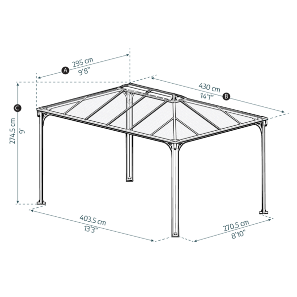 Pergola aluminium et polycarbonate 430x295,5cm Martinique 4300 Palram - Canopia