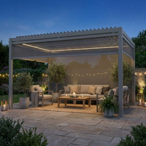 Pergola bioclimatique autoportante en aluminium gris clair 3x3m - X-METAL