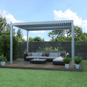 pergola-bioclimatique-autoportante-en-aluminium-gris-clair-4x3m-x-metal Pergola bioclimatique autoportante en aluminium gris clair 4x3m - X-METAL